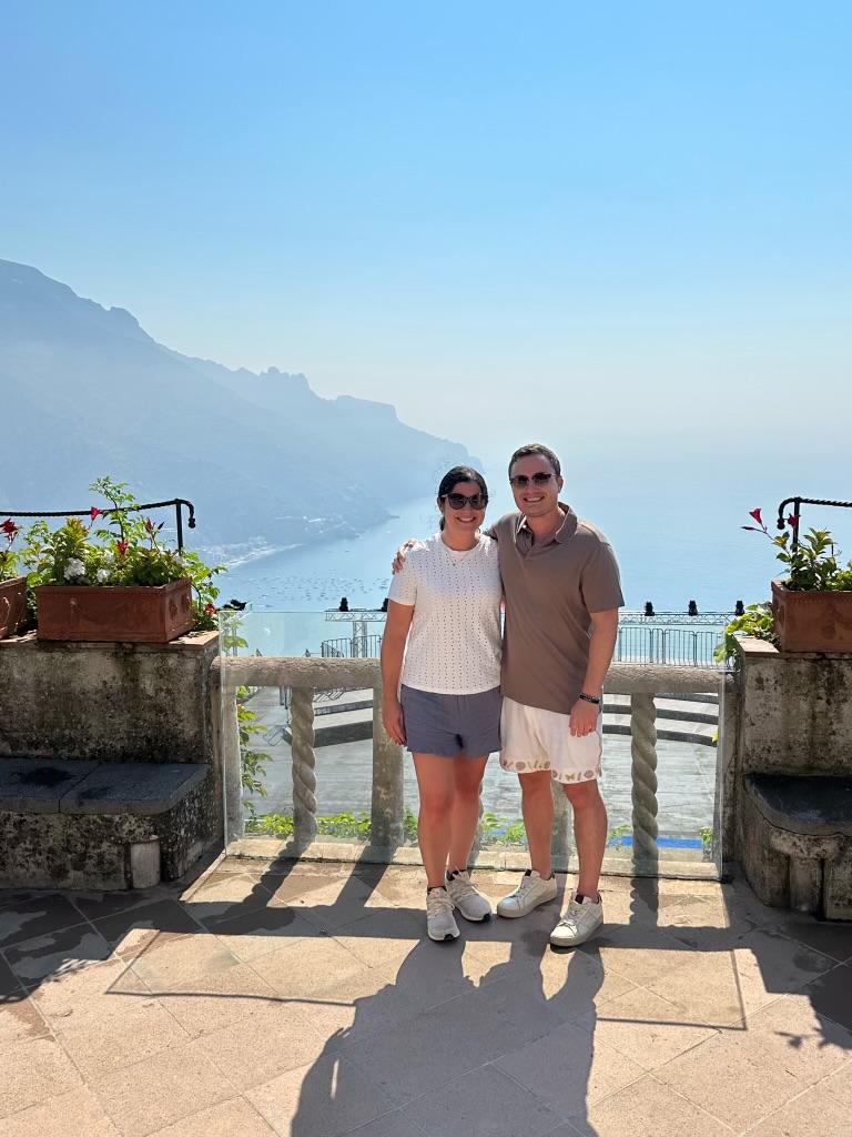 Couple on a Ravello terrace above the Amalfi Coast
