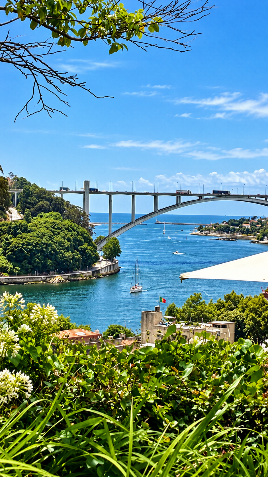 Iron bridge arching over the Douro River between Porto and Vila Nova de Gaia