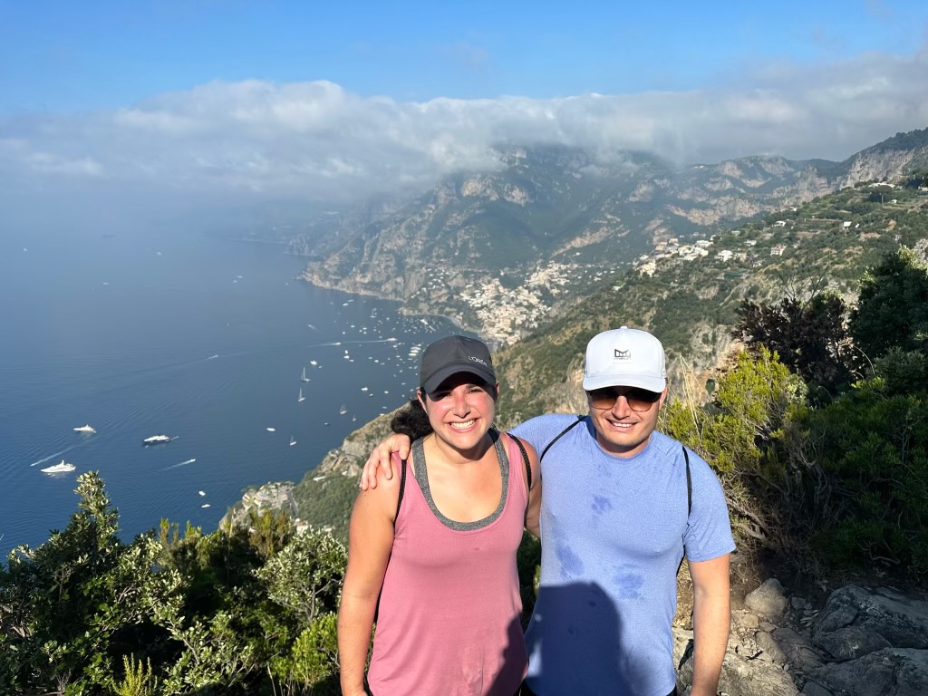 Couple hiking above the Amalfi Coast