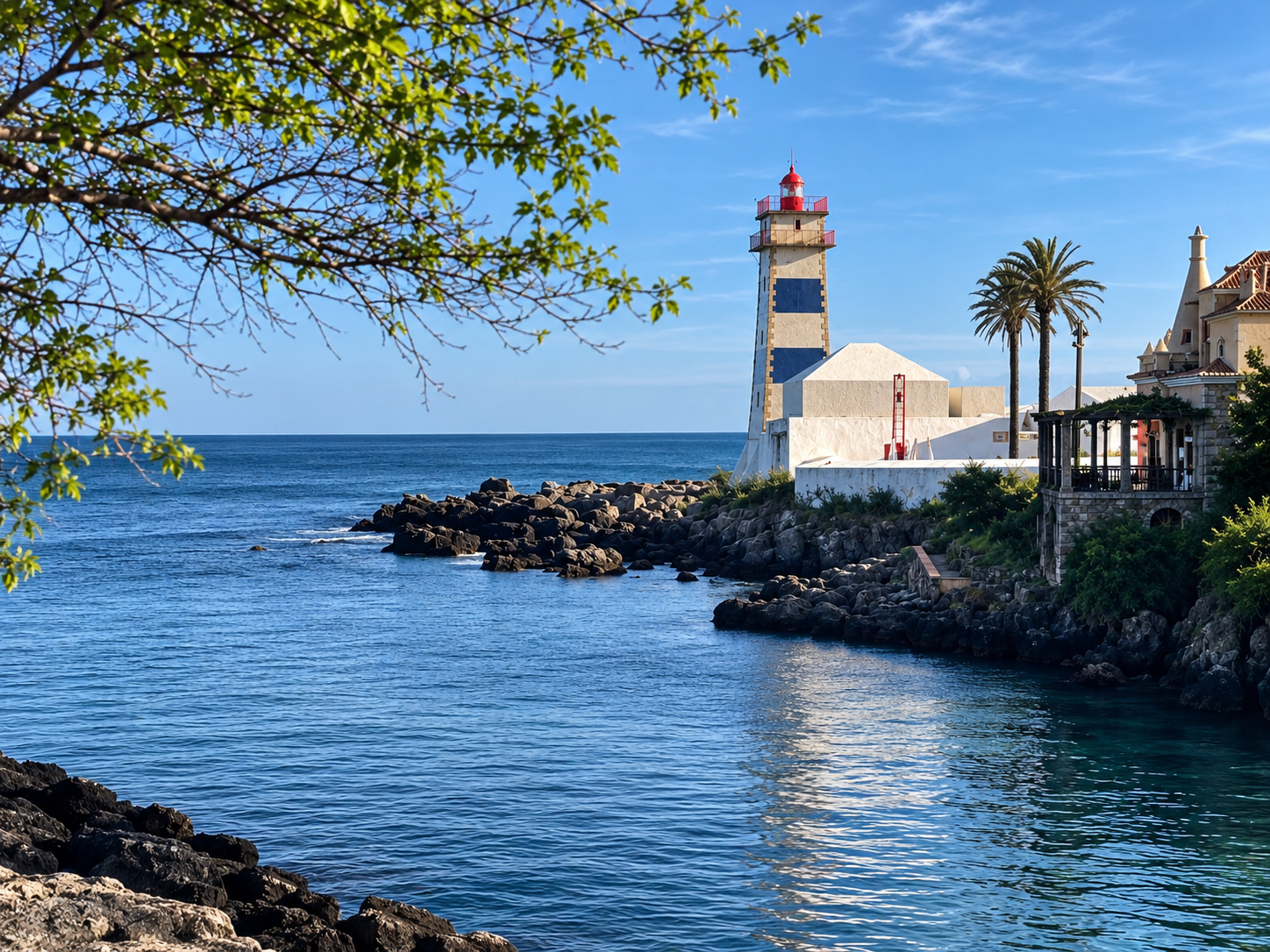 The lighthouse and Atlantic coastline at Cascais, Portugal